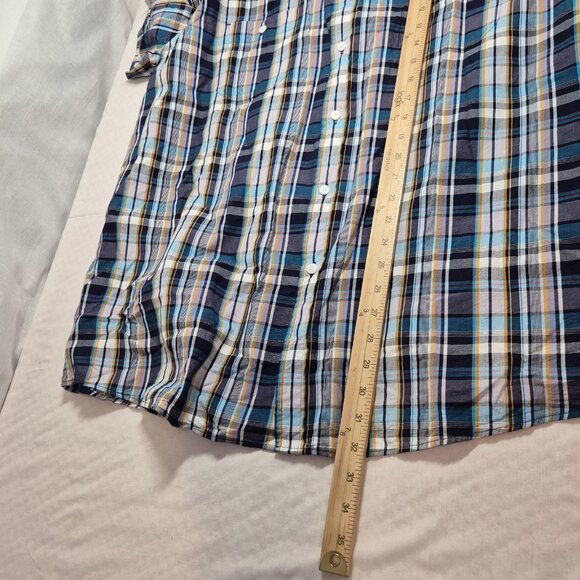 Roundtree Yorke Men's Size XL Short Sleeve  Button Up Deep Blue Plaid Shirt (12) - Picture 9 of 10
